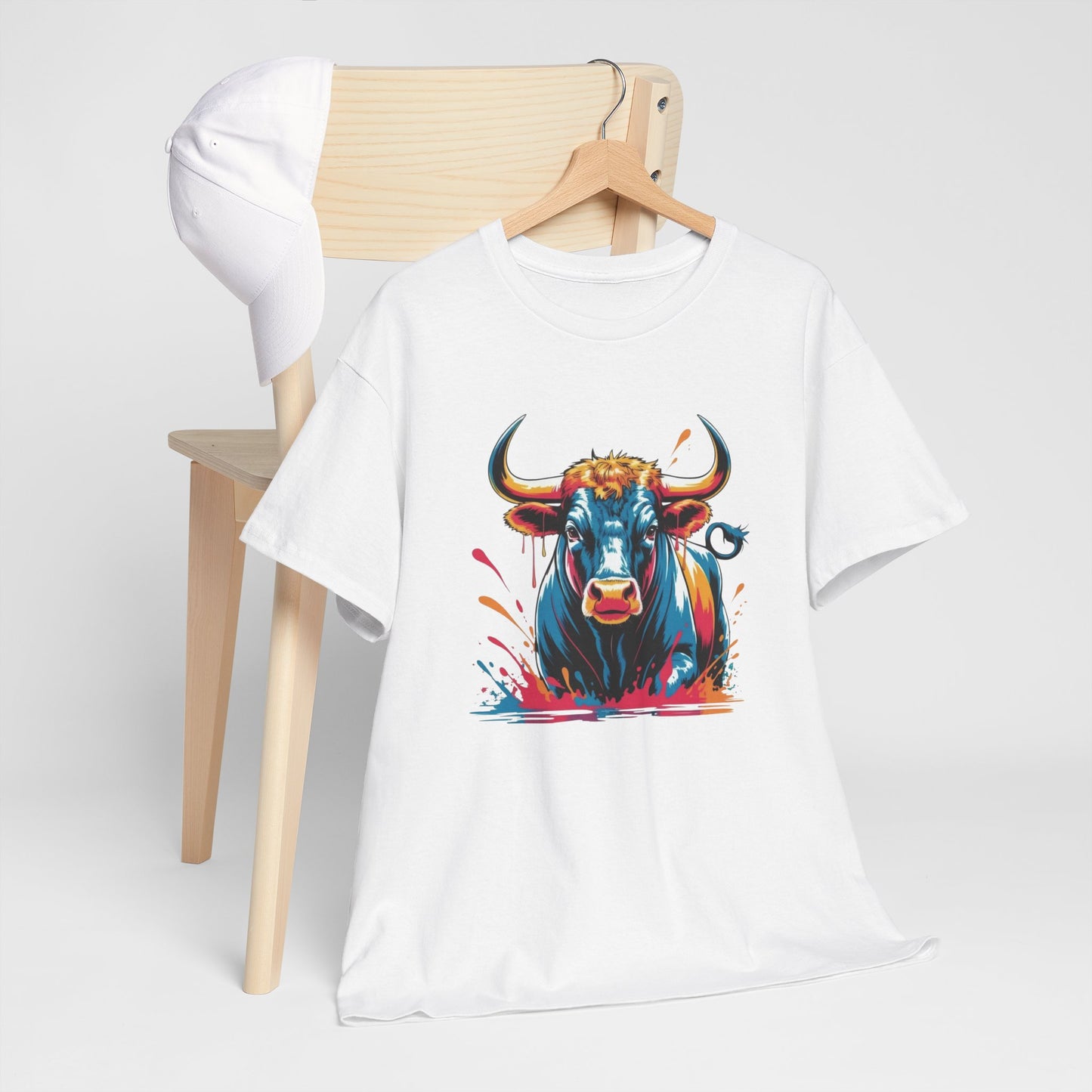 T-Shirt Taureau Adulte – Bull Color Splash Street Art – Tee Shirt Animal Puissant Noir Blanc Gris Cadeau Original