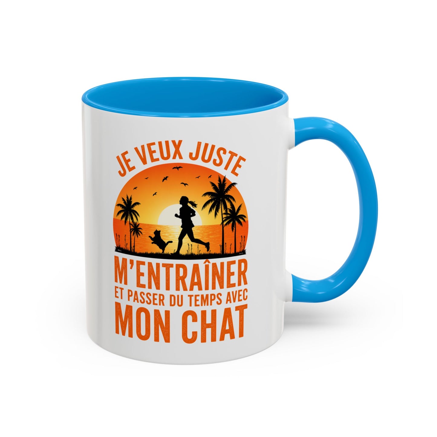 Mug Running Femme avec Chat – Tasse Course à Pied Jogging Sport – Cadeau Coureuse Amoureuse des Chats Noir Bleu Rouge