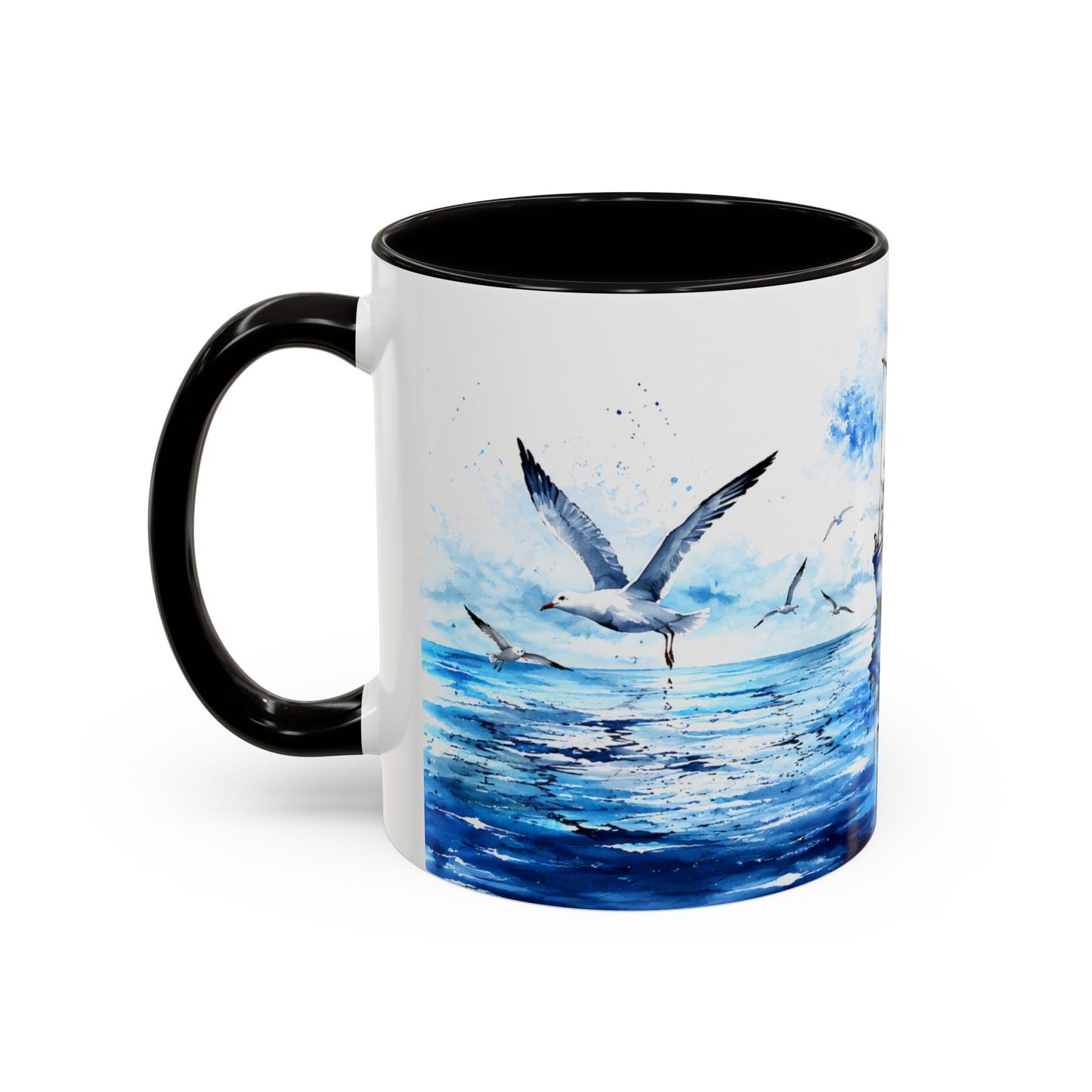 Tasse Bateau Marin – Mug Océan Aquarelle avec Mouettes – Cadeau Mer Pêche Homme Femme 325ml