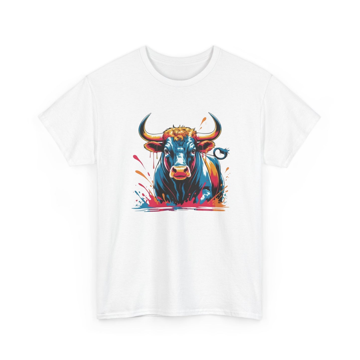 T-Shirt Taureau Adulte – Bull Color Splash Street Art – Tee Shirt Animal Puissant Noir Blanc Gris Cadeau Original