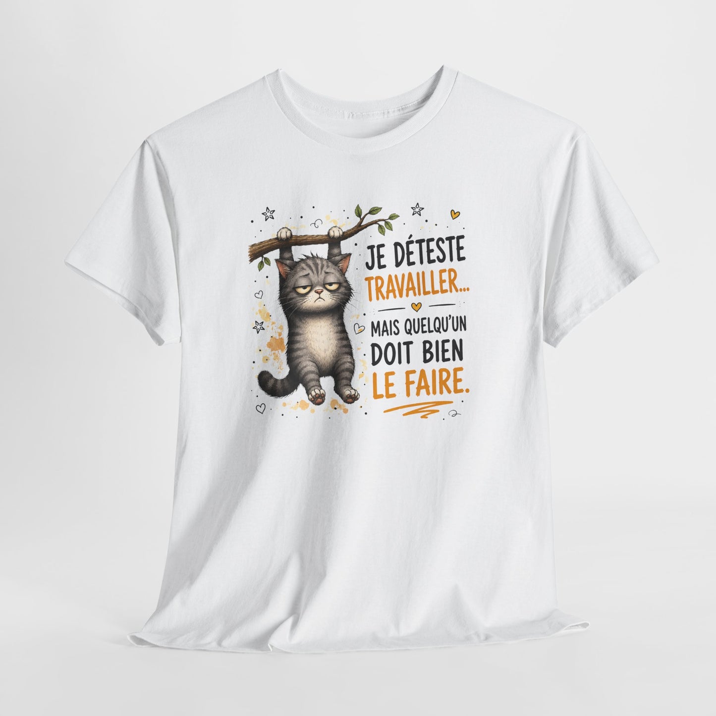 Tee-Shirt Humour Homme et Femme – Chat Drôle Fatigué Travail Bureau – Idée Cadeau Original Collègue Anniversaire