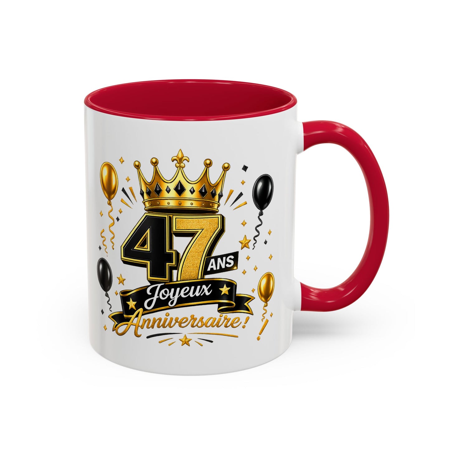 Mug Joyeux 47 Ans – Tasse Anniversaire 47 Ans – Cadeau Original pour Femme Homme – Idée Cadeau 47e Anniversaire Noir Bleu Rouge