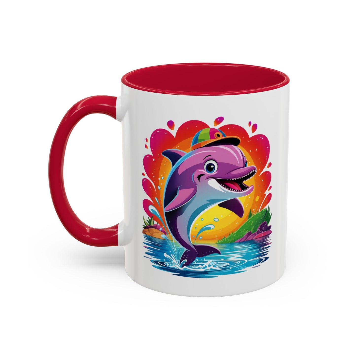 Mug Dauphin Mignon – Tasse Design Océan avec Arc-en-ciel et Soleil – Cadeau Original 325ml