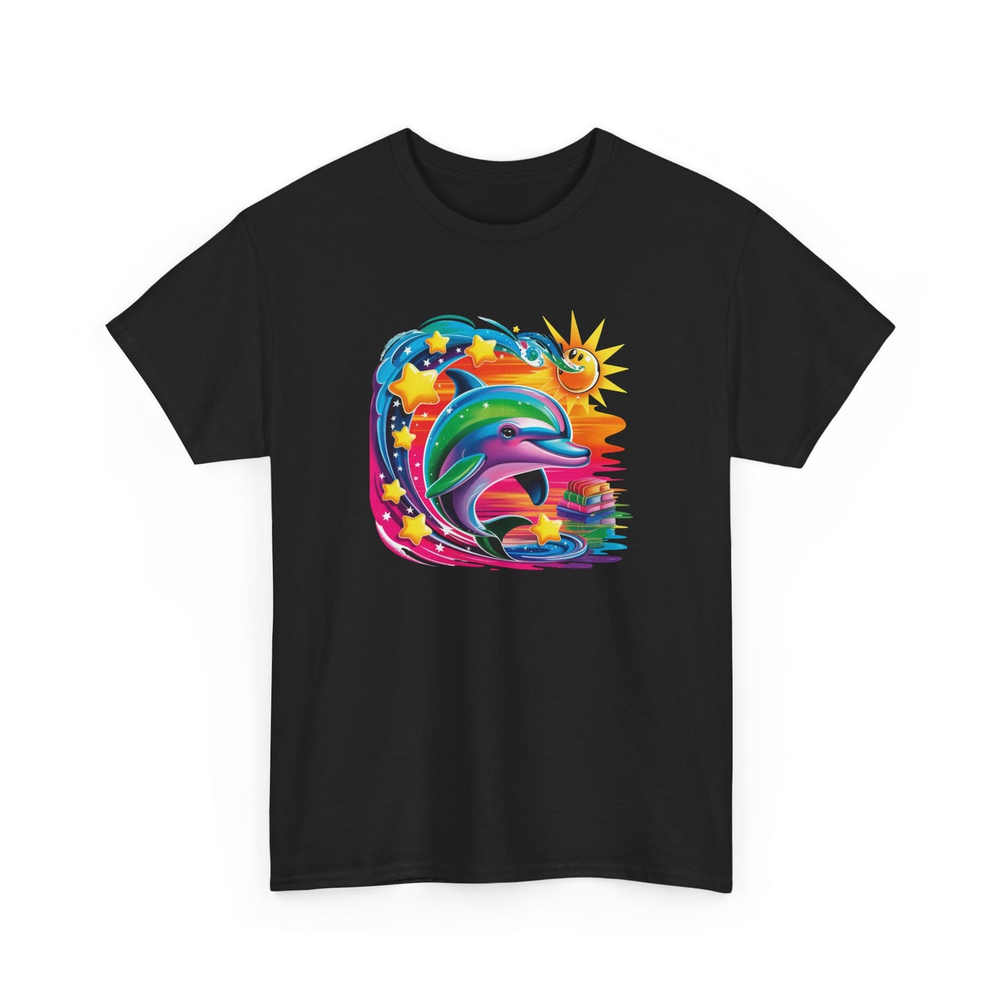 T-Shirt Dauphin Multicolore Fantaisie – Tee Shirt Animal Marin Style Cosmique Étoilé – Cadeau Adulte Original Noir Blanc Gris