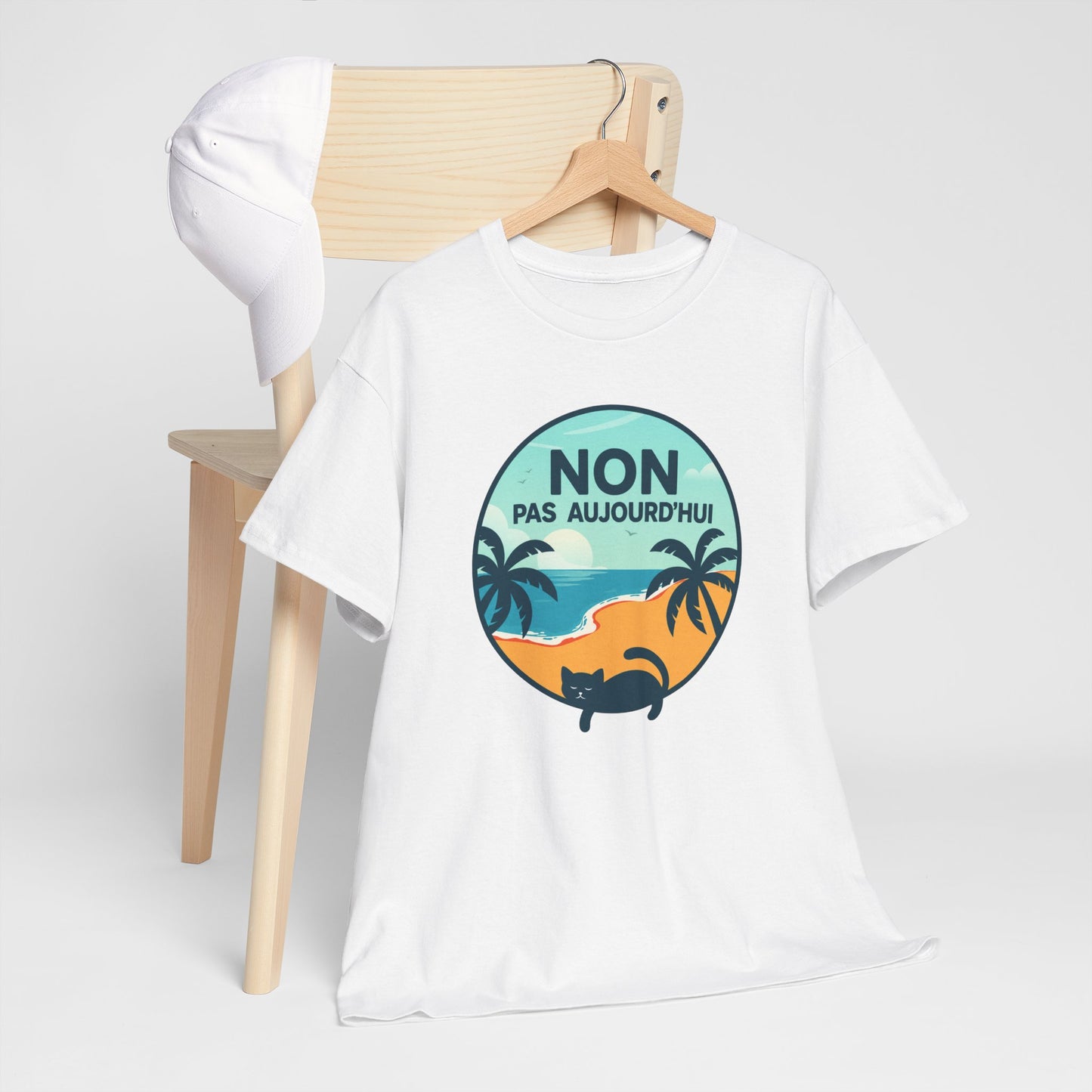Tee Shirt Chat Homme Femme – Humour Vacances Plage et Farniente – Idée Cadeau Amoureux des Chats Passion Félin