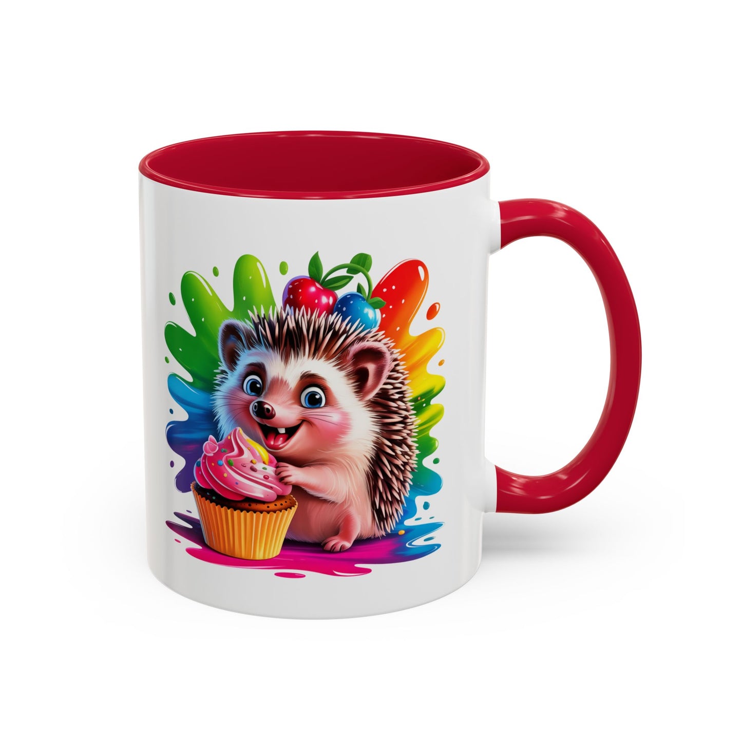 Mug Hérisson Mignon Gourmand – Tasse Animal Cupcake Coloré Kawaii – Cadeau Original Enfant Adulte – Céramique 325ml Noir Bleu Rouge
