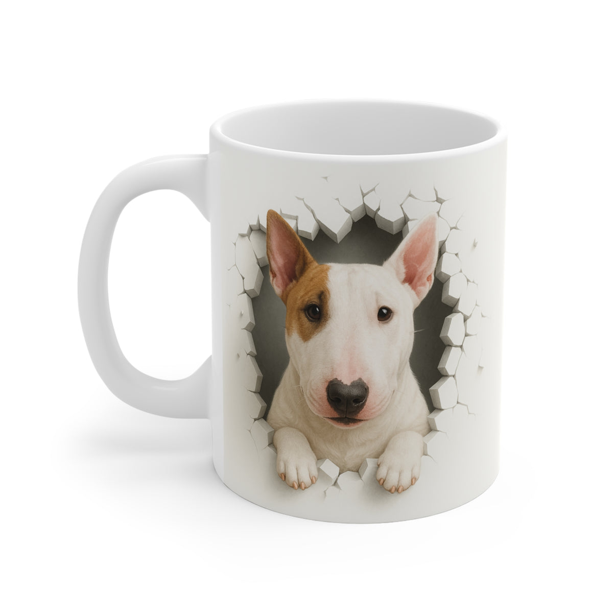 Mug Bull Terrier Effet Mur Cassé – Tasse Chien 3D Trompe-l’œil – Cadeau Original Amoureux du Bull Terrier