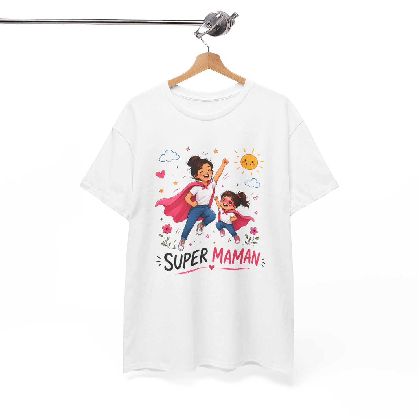 Tee-Shirt Super Maman – Cadeau Fête des Mères – Maman Héroïne avec Fille – Tee-Shirt Femme Amour Famille