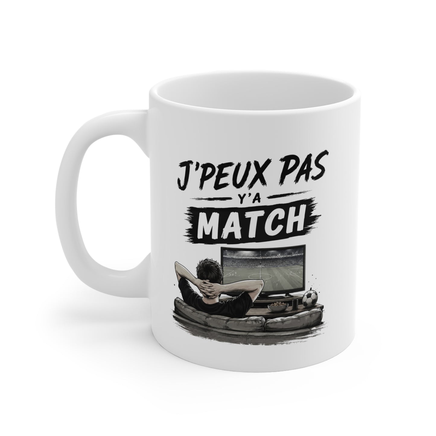 Mug J'Peux Pas Y'a Match – Tasse Humour Football Homme et Femme, Cadeau Original pour Fan de Foot, Supporter, Anniversaire Noël