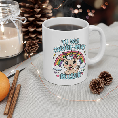 Tasse Tu Vas Chèvre-ment Réussir – Mug Chèvre Licorne Arc-en-Ciel – Cadeau Humour Motivation 325ml
