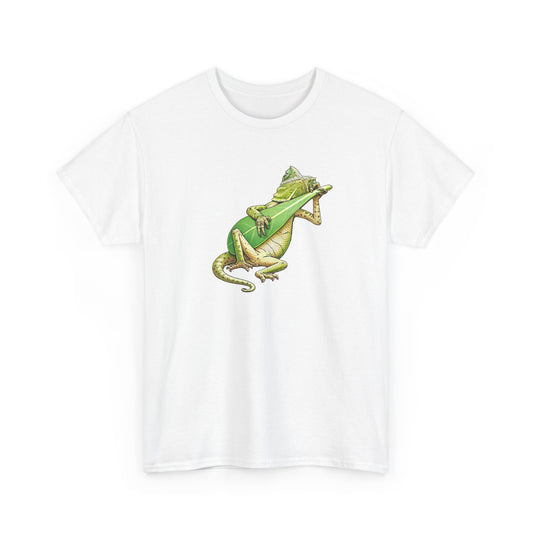 T-Shirt Lézard Fun Musique Nature – Reptile Joueur Instrument Feuille – Tee Shirt Original Humour Détente