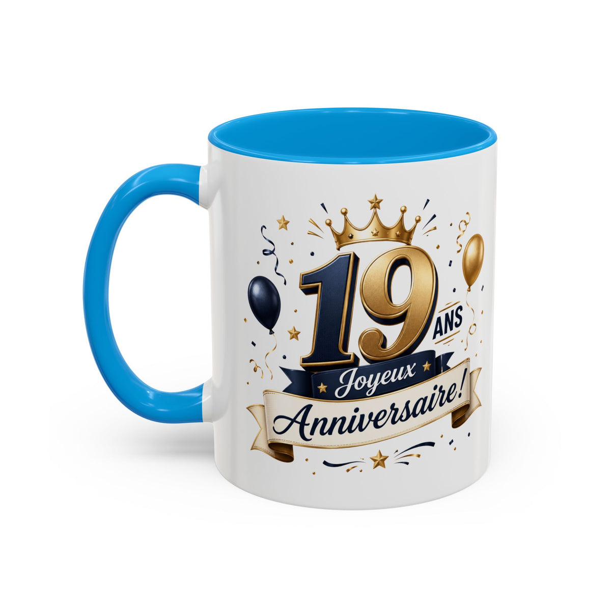 Mug Joyeux 19 Ans – Tasse Anniversaire 19 Ans – Cadeau Original pour Femme Homme – Idée Cadeau 19e Anniversaire Noir Bleu Rouge