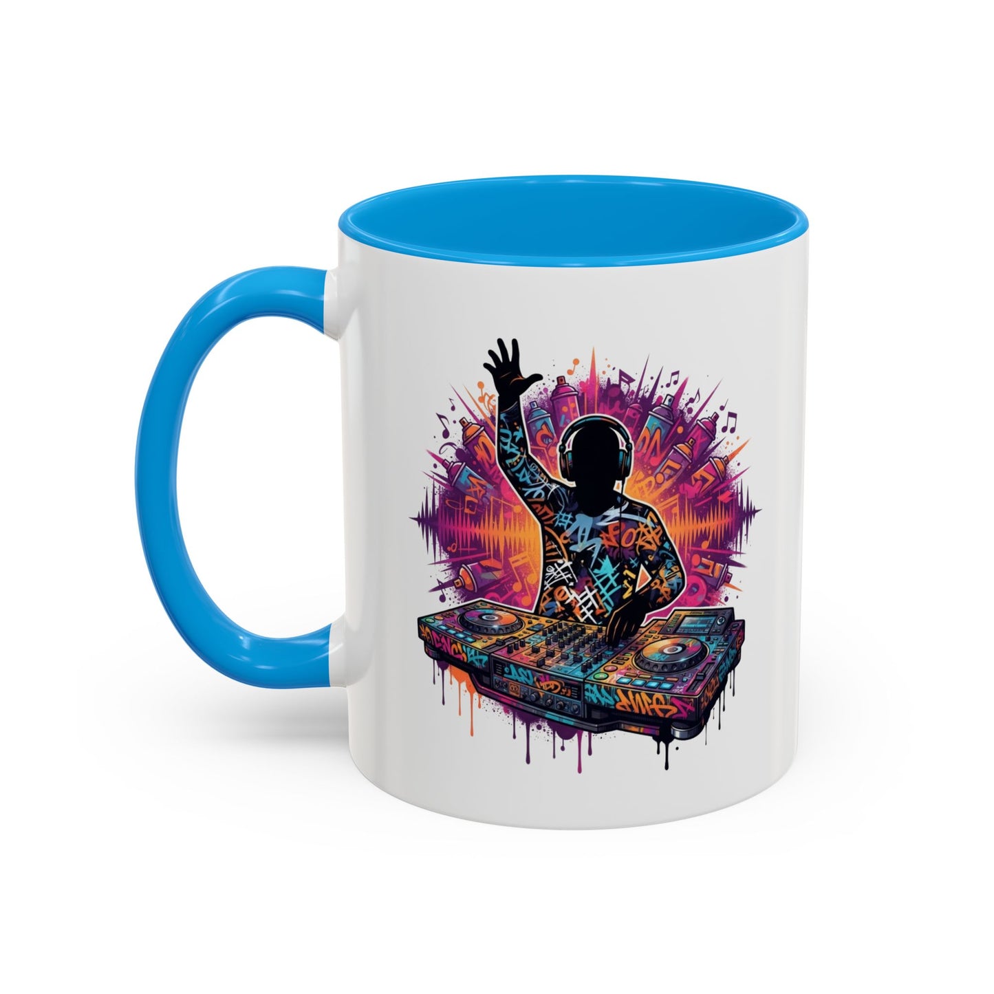 Tasse DJ Musique Électro Graffiti – Mug DJ Coloré Homme Femme – Cadeau Passionné de Mixage Festival Clubbing EDM 325 ml