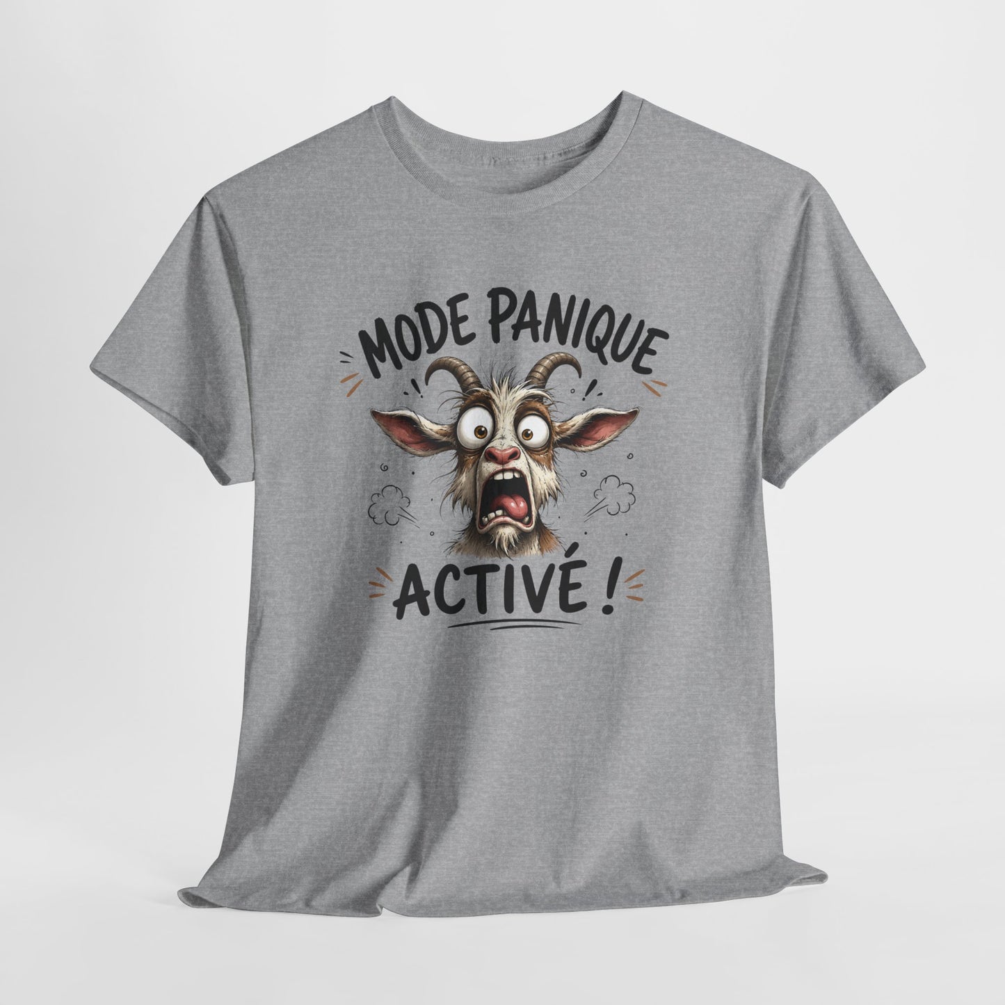 Tee-Shirt Mode Panique Activé – Chèvre Délirante Humour – Cadeau Drôle Homme Femme Adulte – Animal Rigolo et Citation Amusante