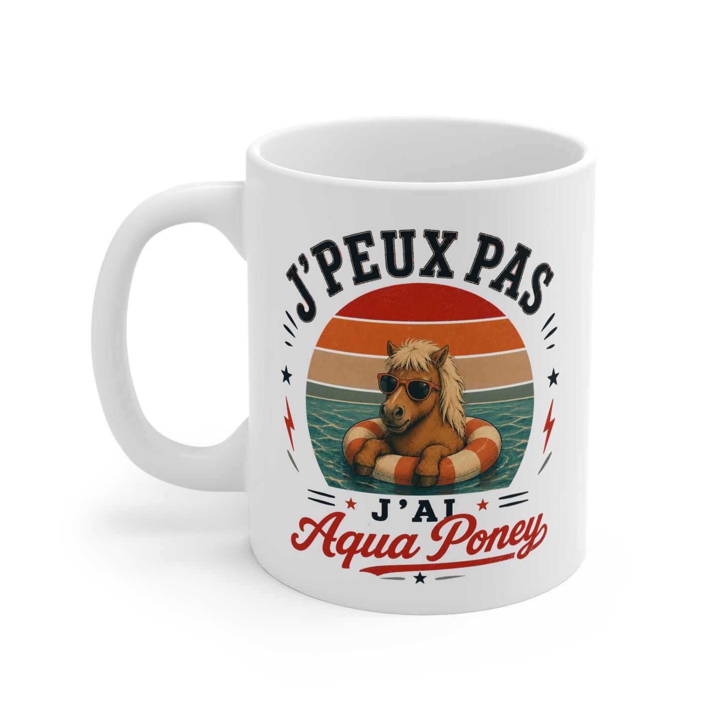 Tasse J’Peux Pas J’Ai Aqua Poney – Mug Humour Poney Piscine Vintage – Cadeau Drôle Homme Femme 325ml
