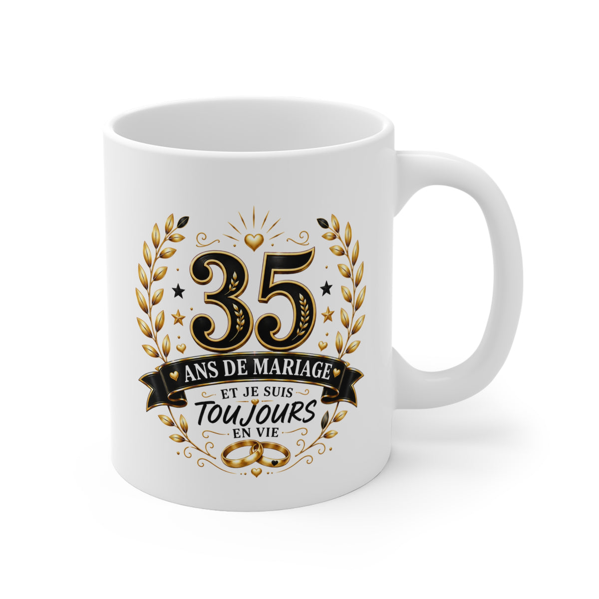 Mug 35 Ans de Mariage et Je Suis Toujours en Vie – Tasse Humoristique Anniversaire de Mariage – Idée Cadeau Couple Noces de Rubis
