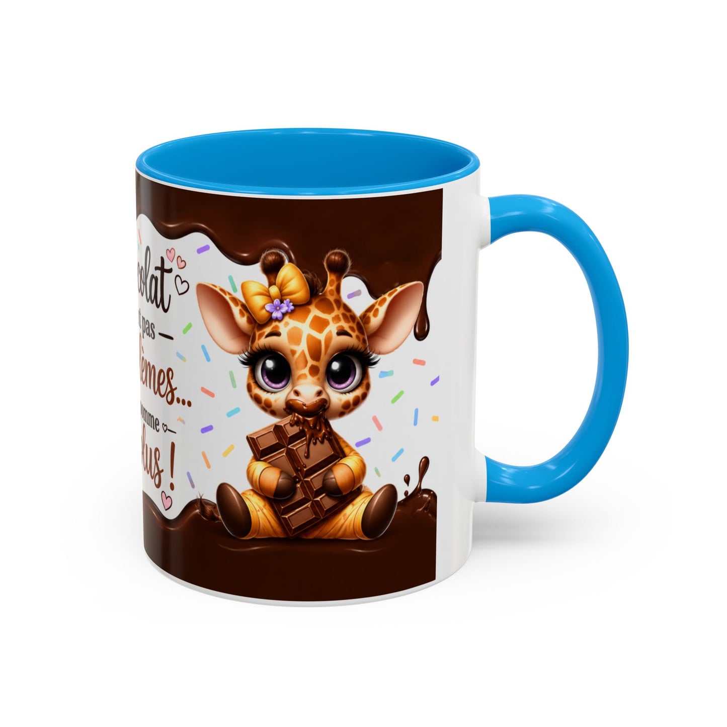 Tasse Le Chocolat Ne Résout Pas Les Problèmes Mais Une Pomme Non Plus – Mug Humour Chocolat Girafe – Cadeau Original Femme 325ml