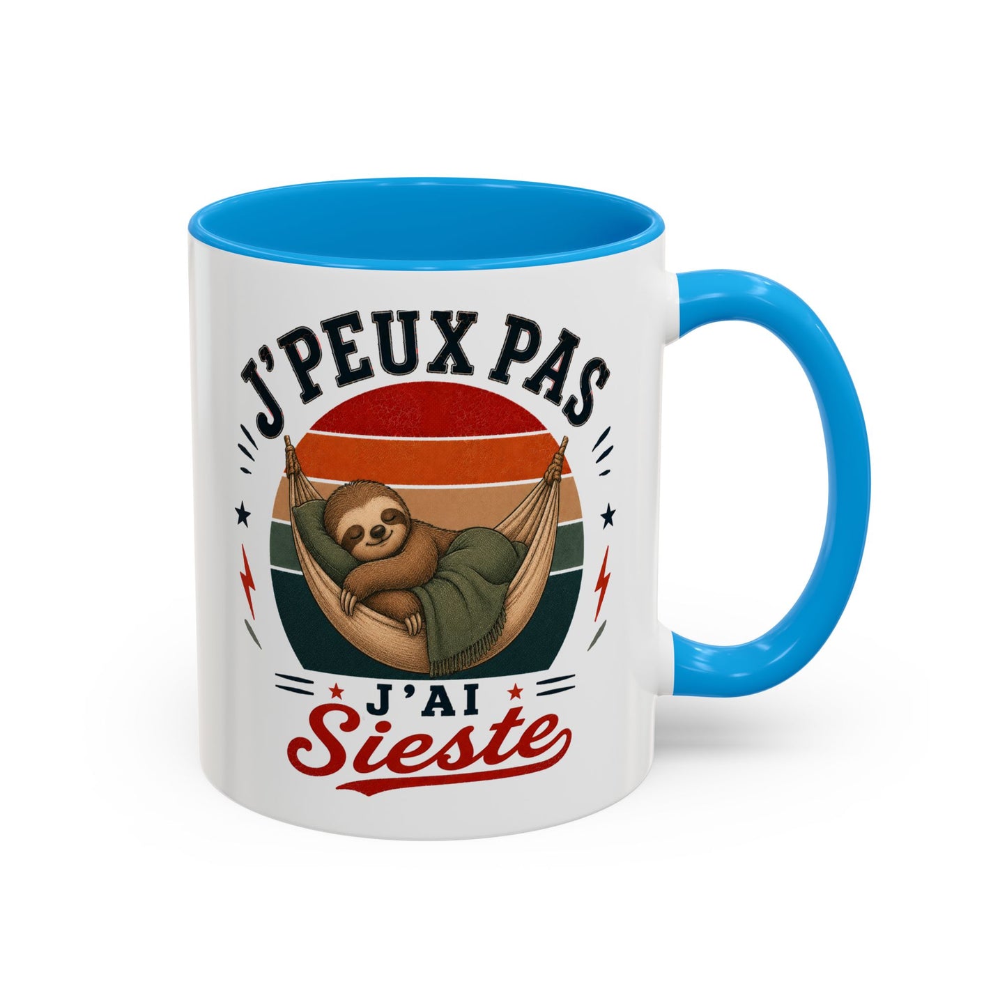 Tasse J’Peux Pas J’Ai Sieste – Mug Humour Paresseux Relaxation Vintage – Cadeau Détente Homme Femme 325ml