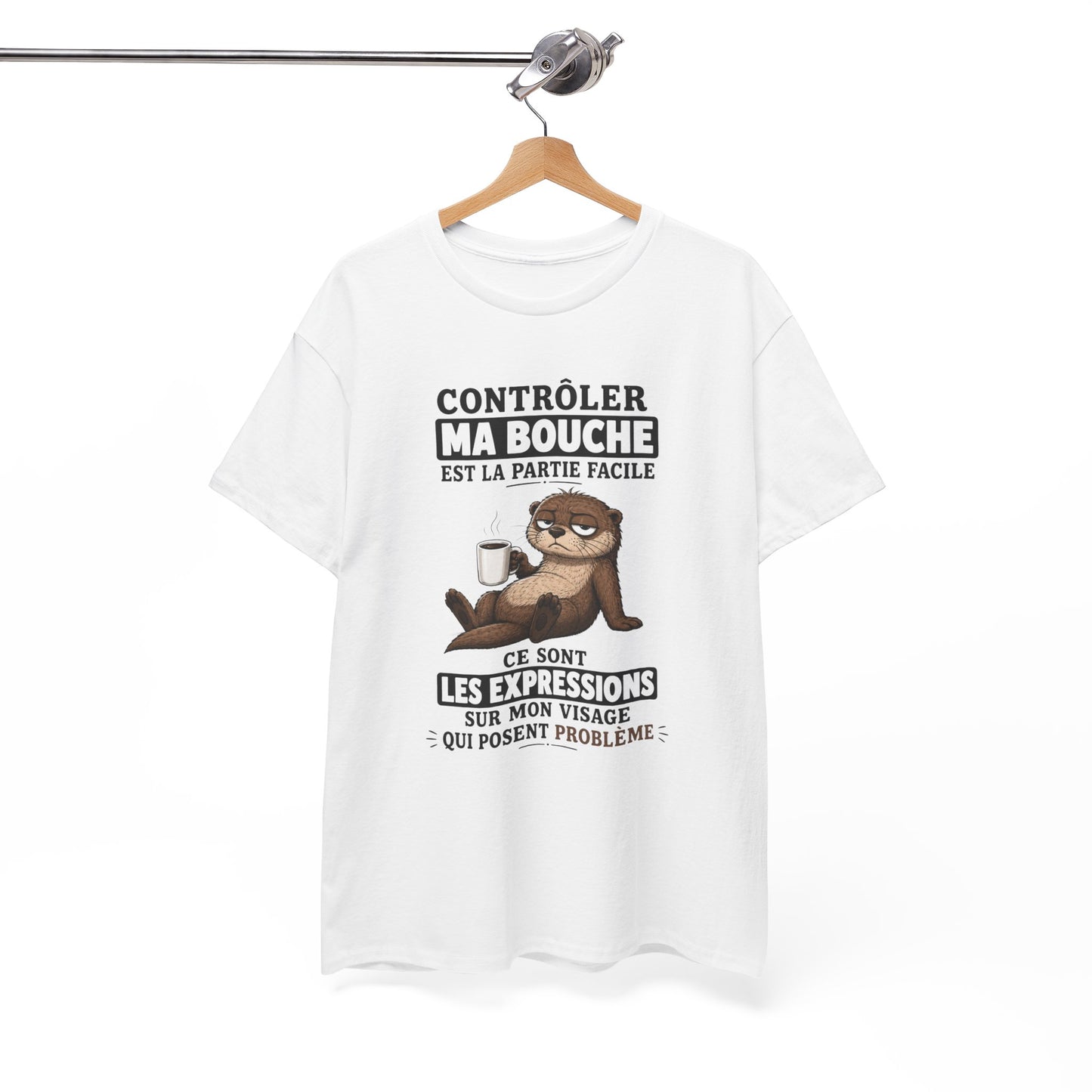 T-Shirt Humour Homme et Femme – Loutre Café Expression Visage – Cadeau Drôle Caractère Sarcastique – Idée Cadeau Original