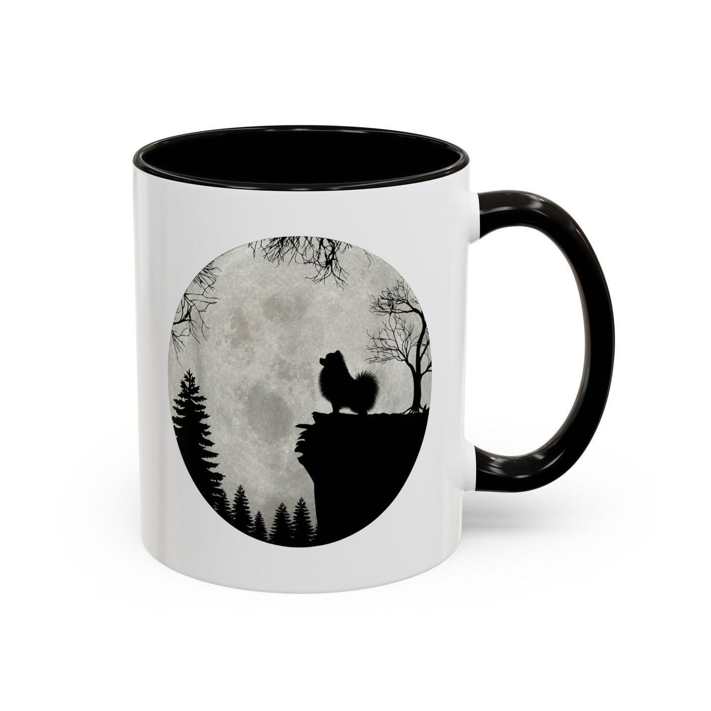 Tasse Spitz Nain Homme et Femme – Mug Chien Silhouette Pleine Lune Forêt – Cadeau Original pour Amoureux des Chiens 325 ml