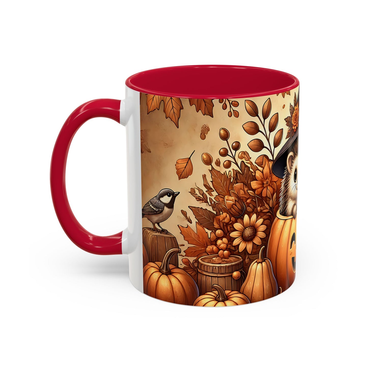 Tasse Hérisson Halloween – Mug Automnal avec Citrouille, Feuilles d’Automne et Chapeau de Sorcière – Design Mignon 325ml