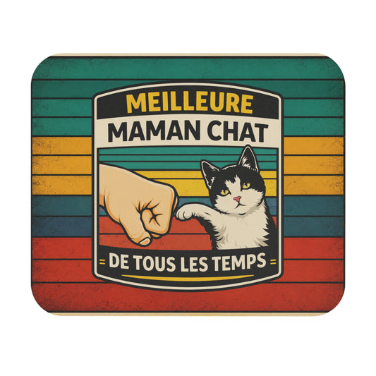 Tapis de Souris 22x18cm Meilleure Maman Chat de Tous les Temps Cadeau Femme Amoureuse des Chats Chat Noir Blanc Humour Bureau Gaming