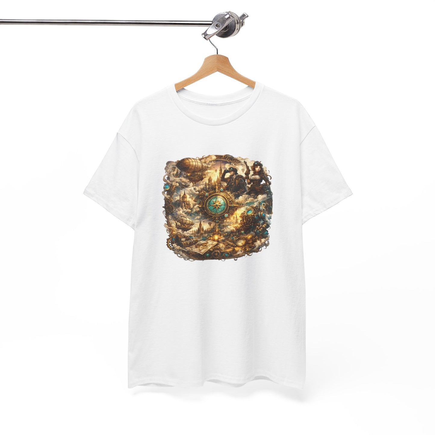 T-Shirt Steampunk Vintage – Tee Shirt Univers Rétro Futuriste Dirigeable Explorateur – Cadeau Geek Fantasy