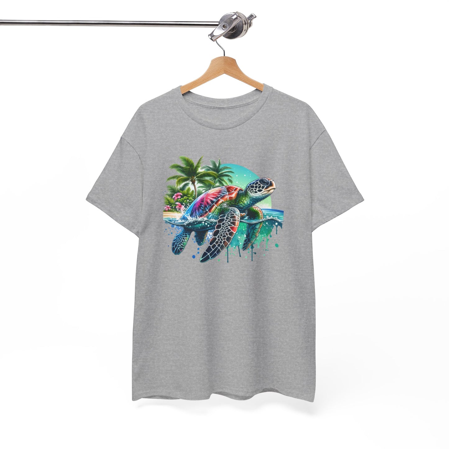 Tee Shirt Tortue de Mer Tropicale – Plage Palmiers Océan – Cadeau Amoureux de la Mer Blanc Gris Noir