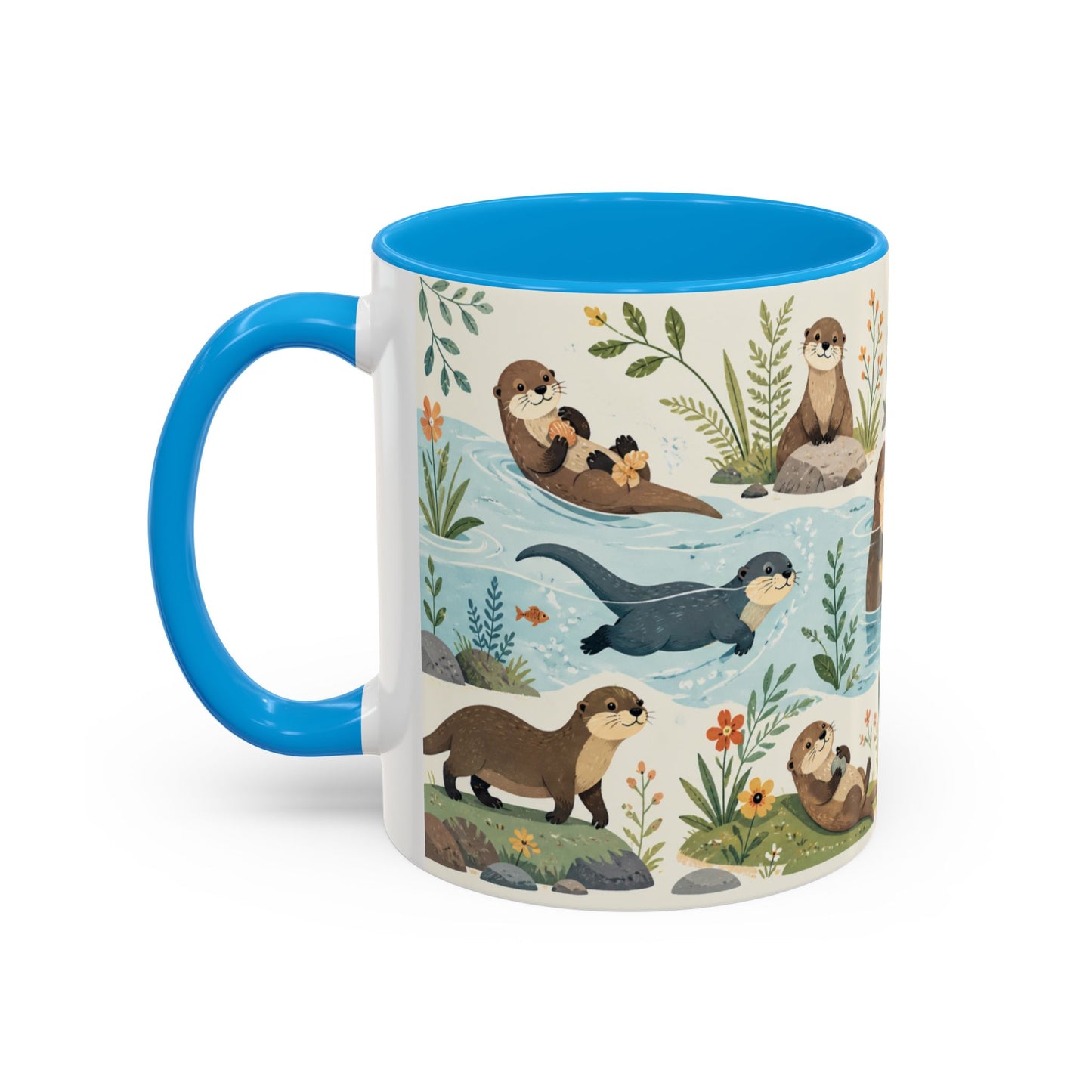 Tasse Loutres Mignonnes – Mug Animaux Nature et Rivière – Design Illustration Douce et Aquarelle – Céramique 325ml