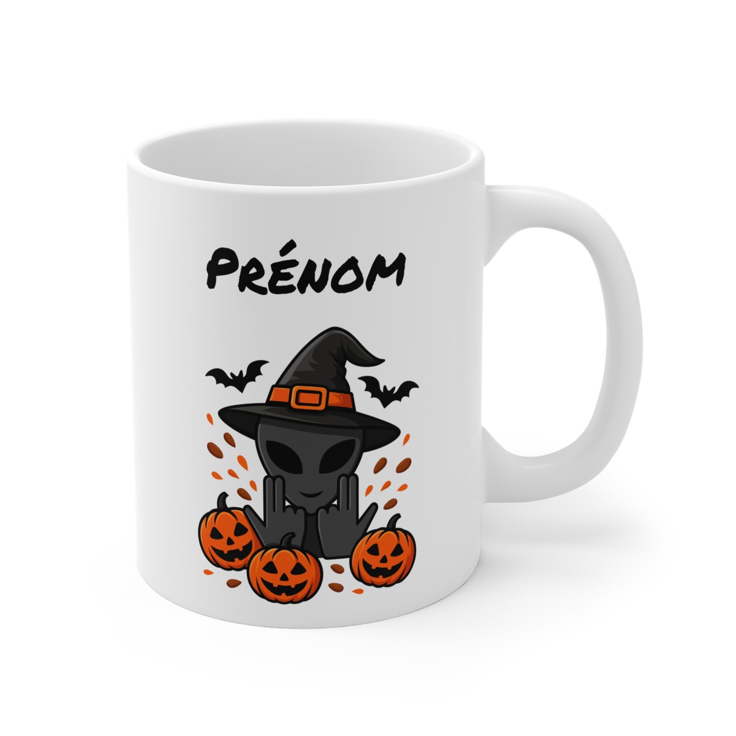 Tasse Personnalisable Alien Sorcier Halloween – Mug Prénom Citrouilles Signe Jul 325ml – Cadeau Original Geek