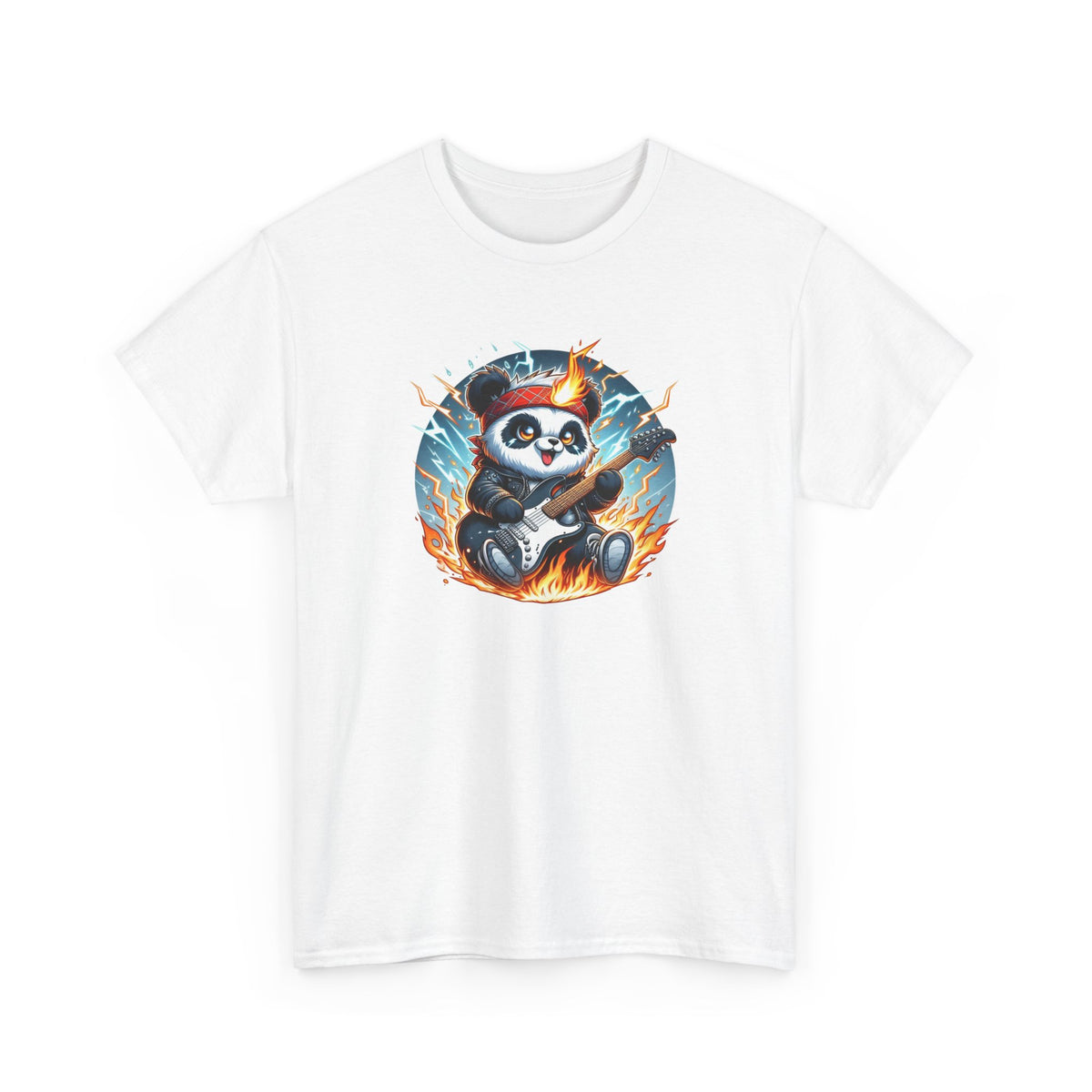 Tee Shirt Panda Guitariste Homme Femme – T-Shirt Panda Rock Guitare Électrique – Design Musique Flammes