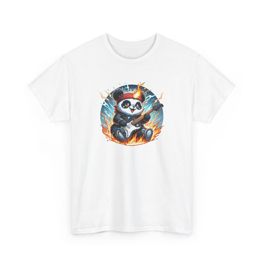 Tee Shirt Panda Guitariste Homme Femme – T-Shirt Panda Rock Guitare Électrique – Design Musique Flammes
