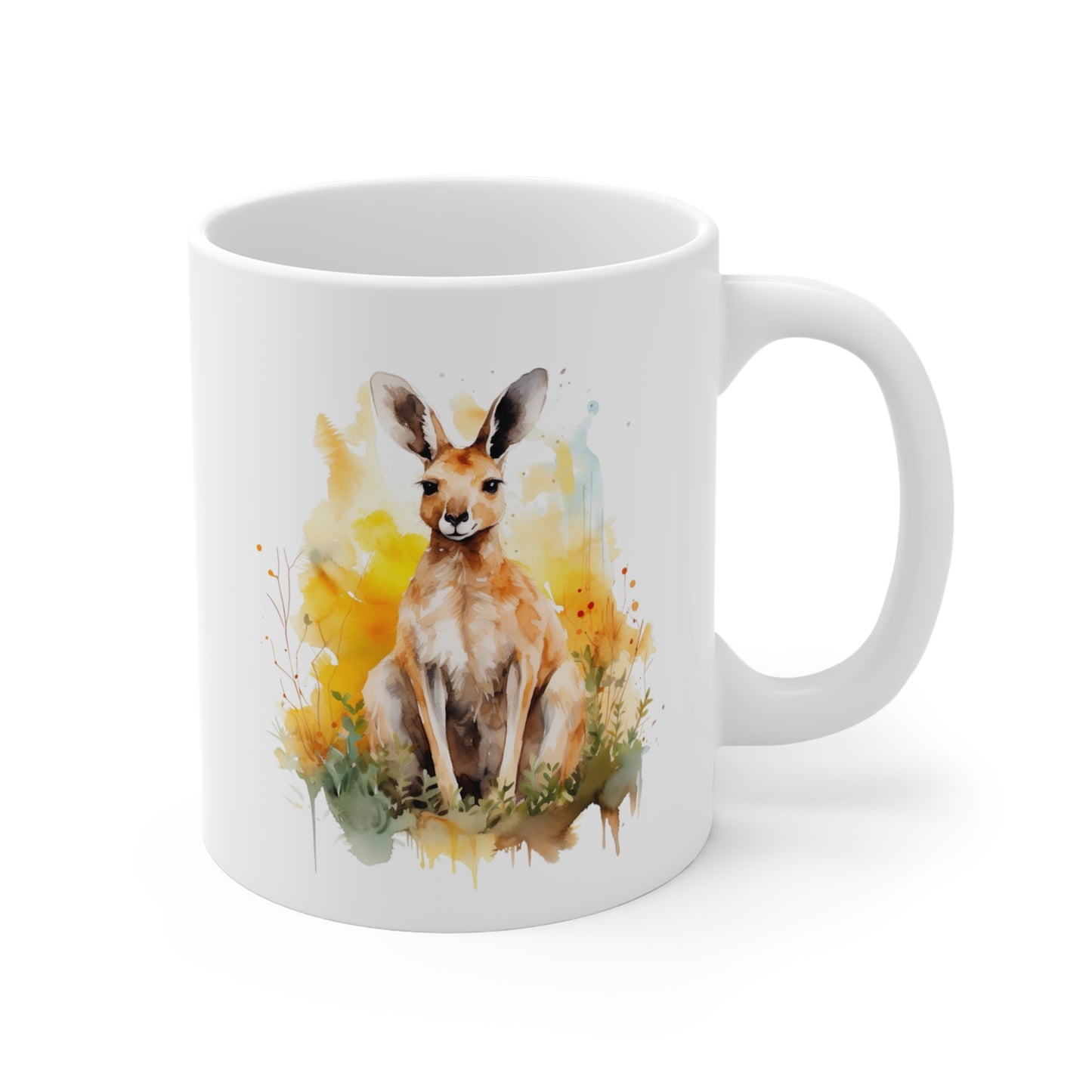 Mug Kangourou Aquarelle Dorée – Tasse Nature Australienne – Cadeau Animal Artistique Céramique 325ml