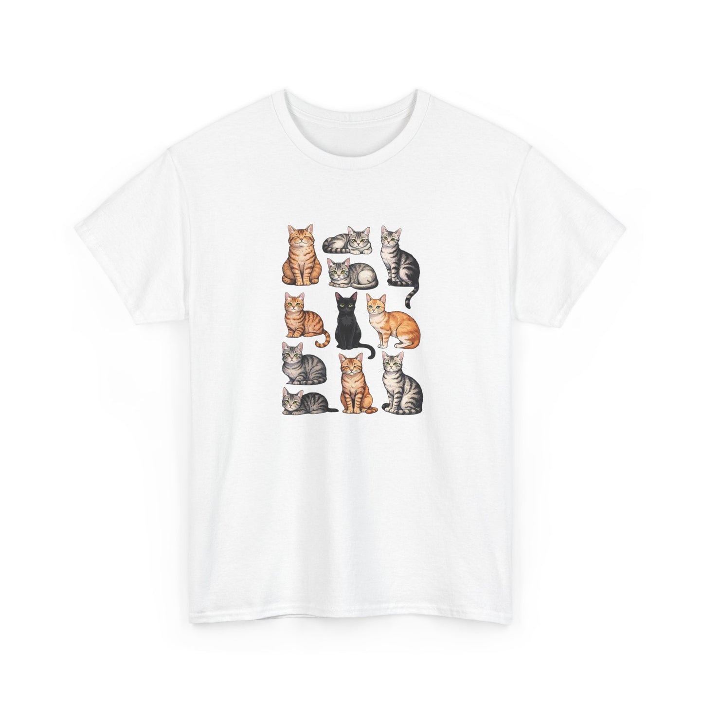 T-Shirt Chats Mignons Multiples – Design Différentes Races de Chats – Tee-Shirt Amoureux des Chats