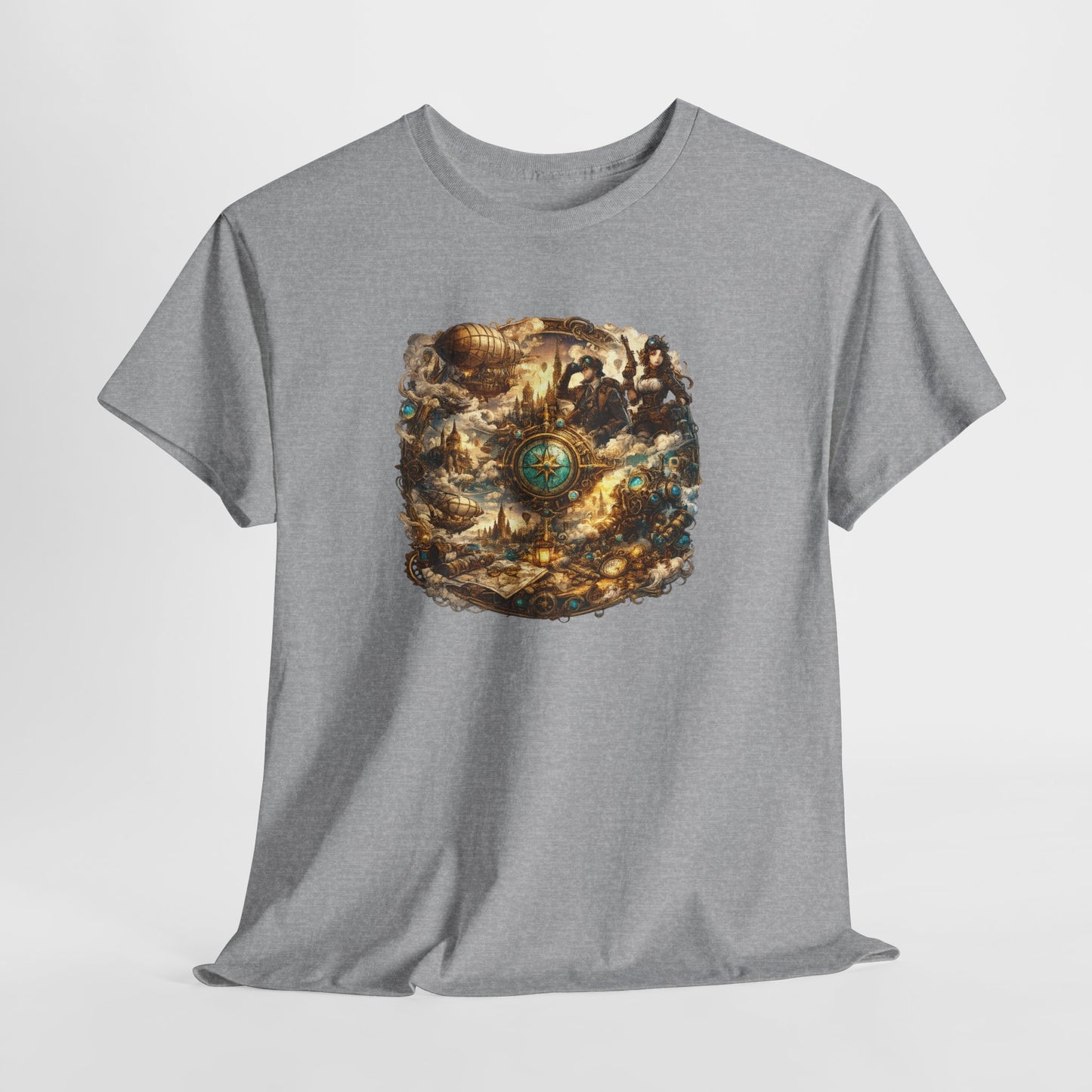 T-Shirt Steampunk Vintage – Tee Shirt Univers Rétro Futuriste Dirigeable Explorateur – Cadeau Geek Fantasy