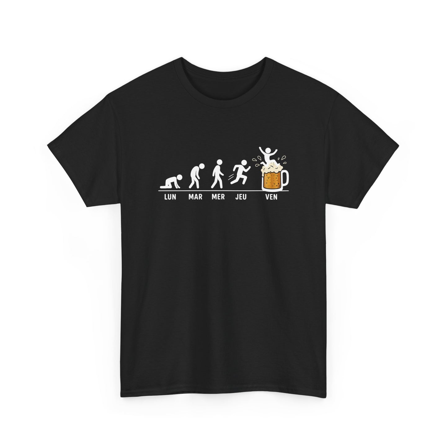 T-Shirt Humour Bière Vendredi Homme Femme – Tee Shirt Évolution Semaine Travail – Cadeau Drôle Collègue Weekend Noir Blanc Gris