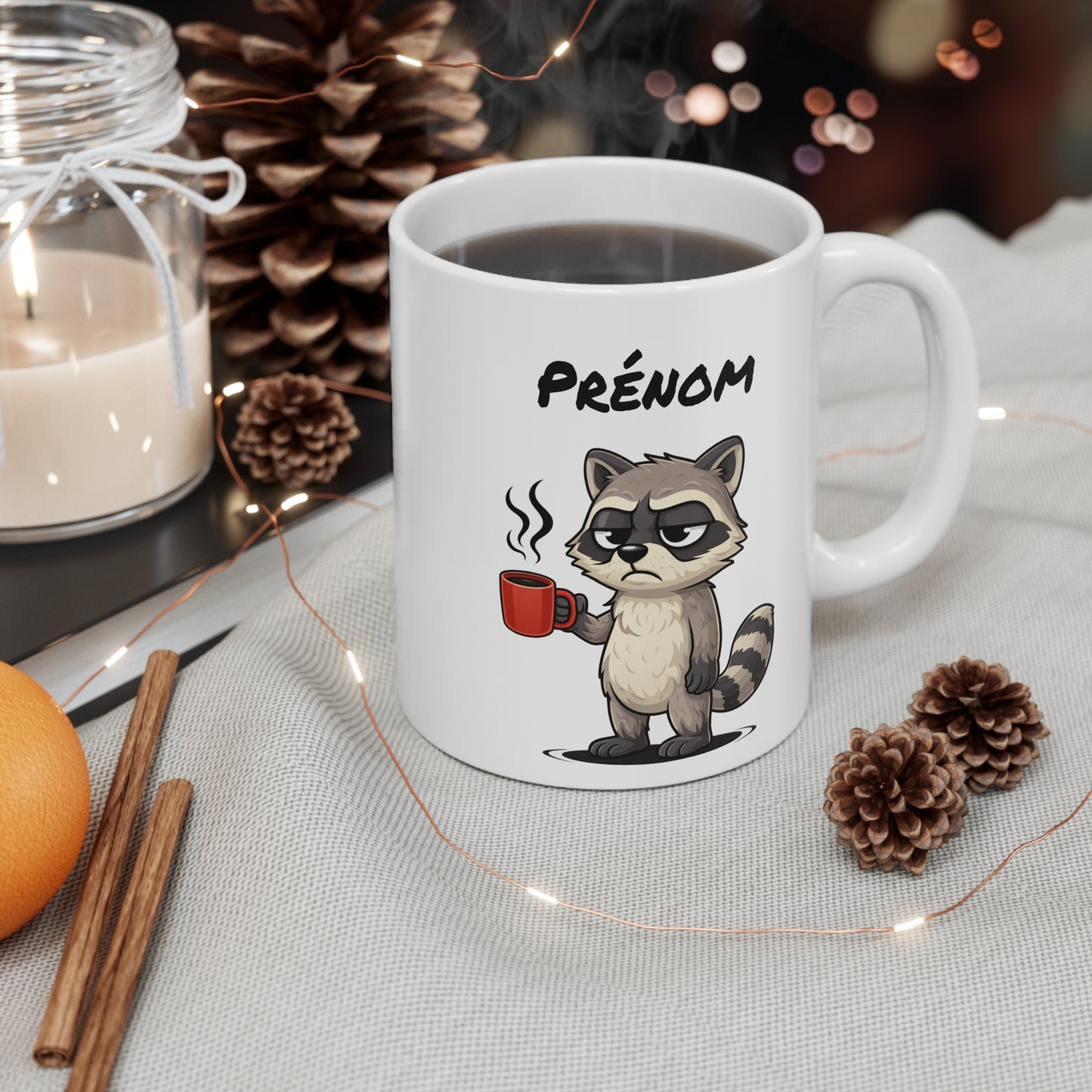 Mug Raton Laveur Fatigué Personnalisable 325ml – Tasse Café Humour Animal Mignon Drôle Réveil Difficile Cadeau