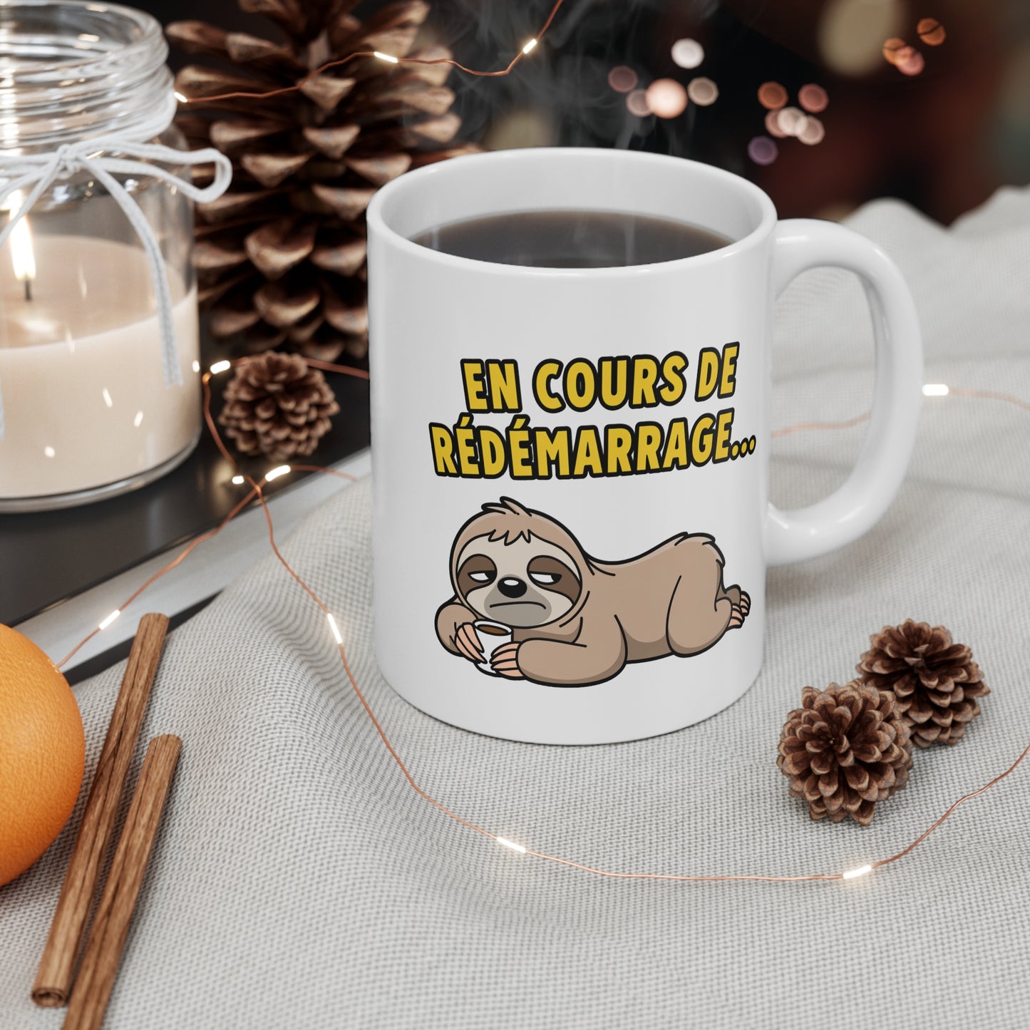 Tasse En Cours de Redémarrage – Mug Paresseux Humour Fatigue – Cadeau Drôle Homme Femme 325ml