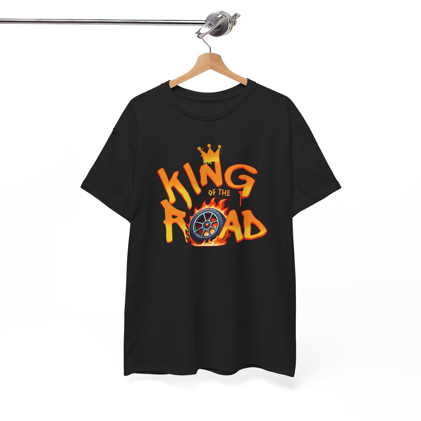 T-Shirt King of the Road Homme Femme – Tee Shirt Voiture Racing Flamme – Cadeau Passion Auto Noir Blanc Gris