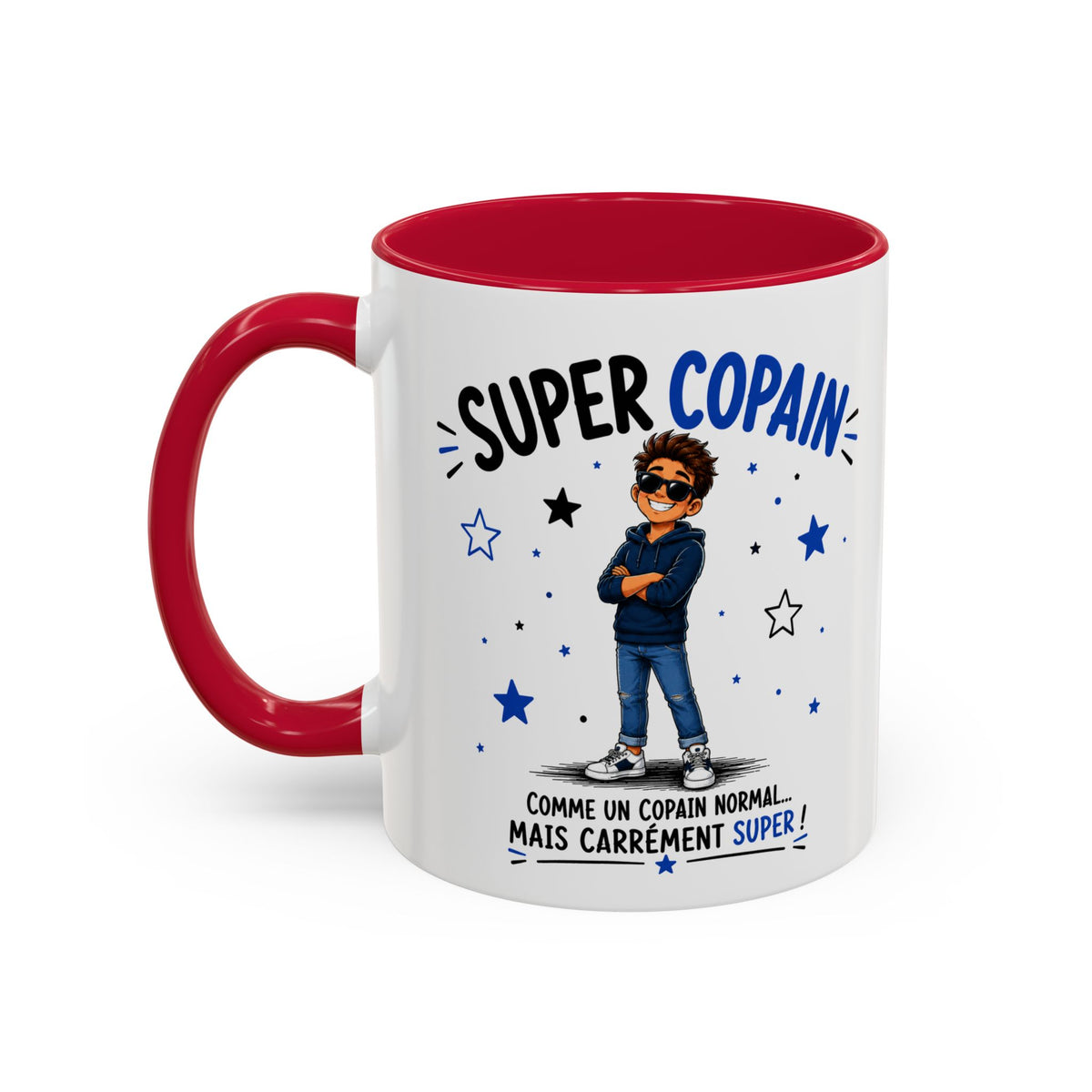 Mug Super Copain – Tasse Cadeau Originale pour un Ami – Idée Cadeau Anniversaire Noël Homme noir bleu rouge