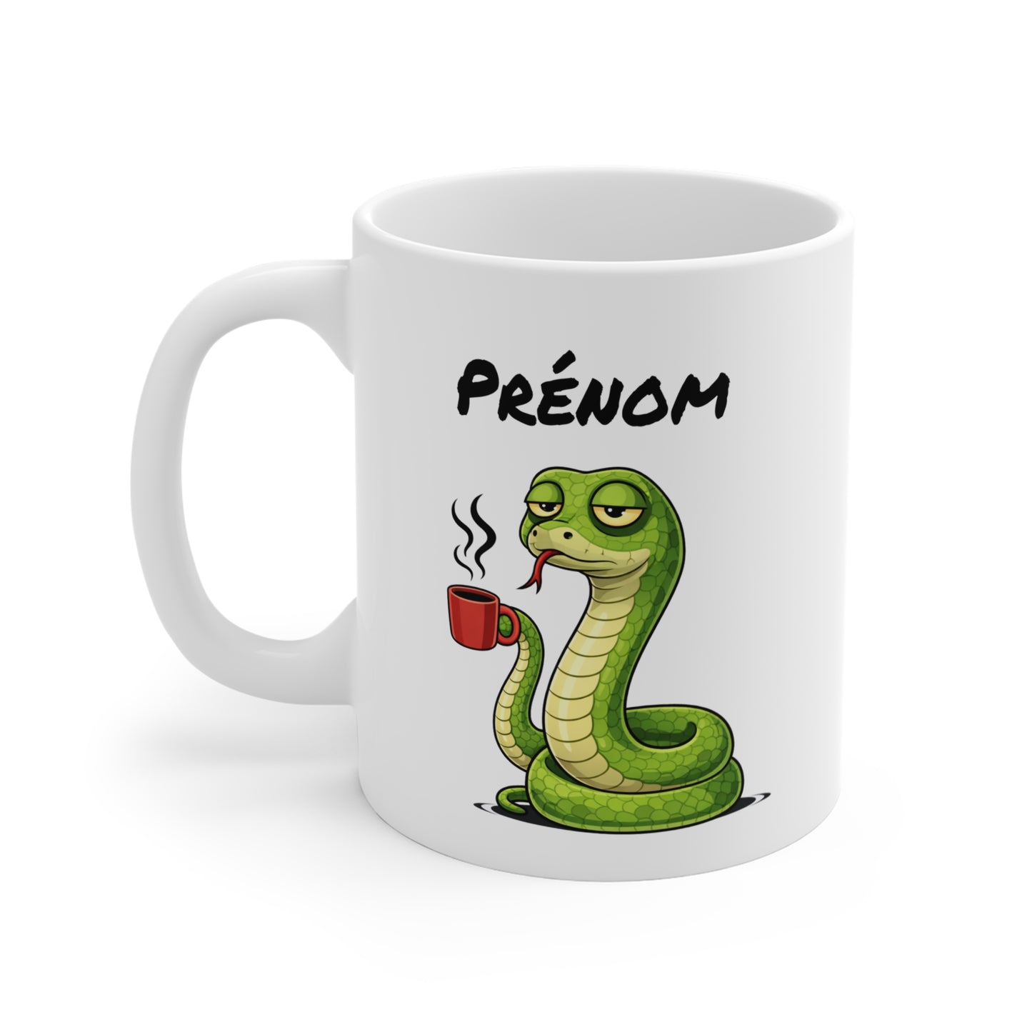 Tasse Serpent Fatigué avec Café – Mug Humour Reptile – Illustration Animal Mignon 325ml – Idée Cadeau Drôle
