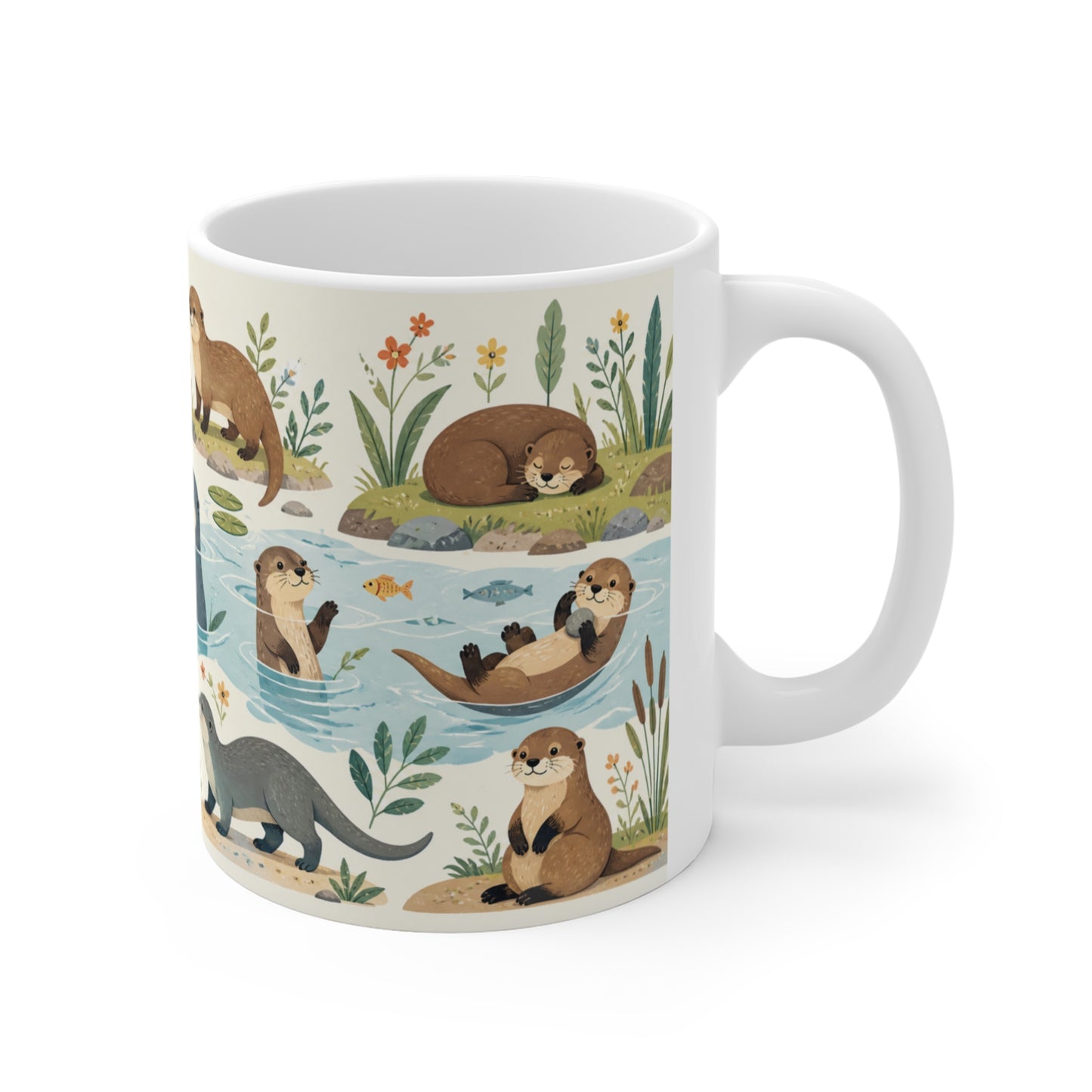 Tasse Loutres Mignonnes Kawaii – Mug Animaux Aquatiques Rivière Nature – Cadeau Loutre Homme Femme Enfant 325ml