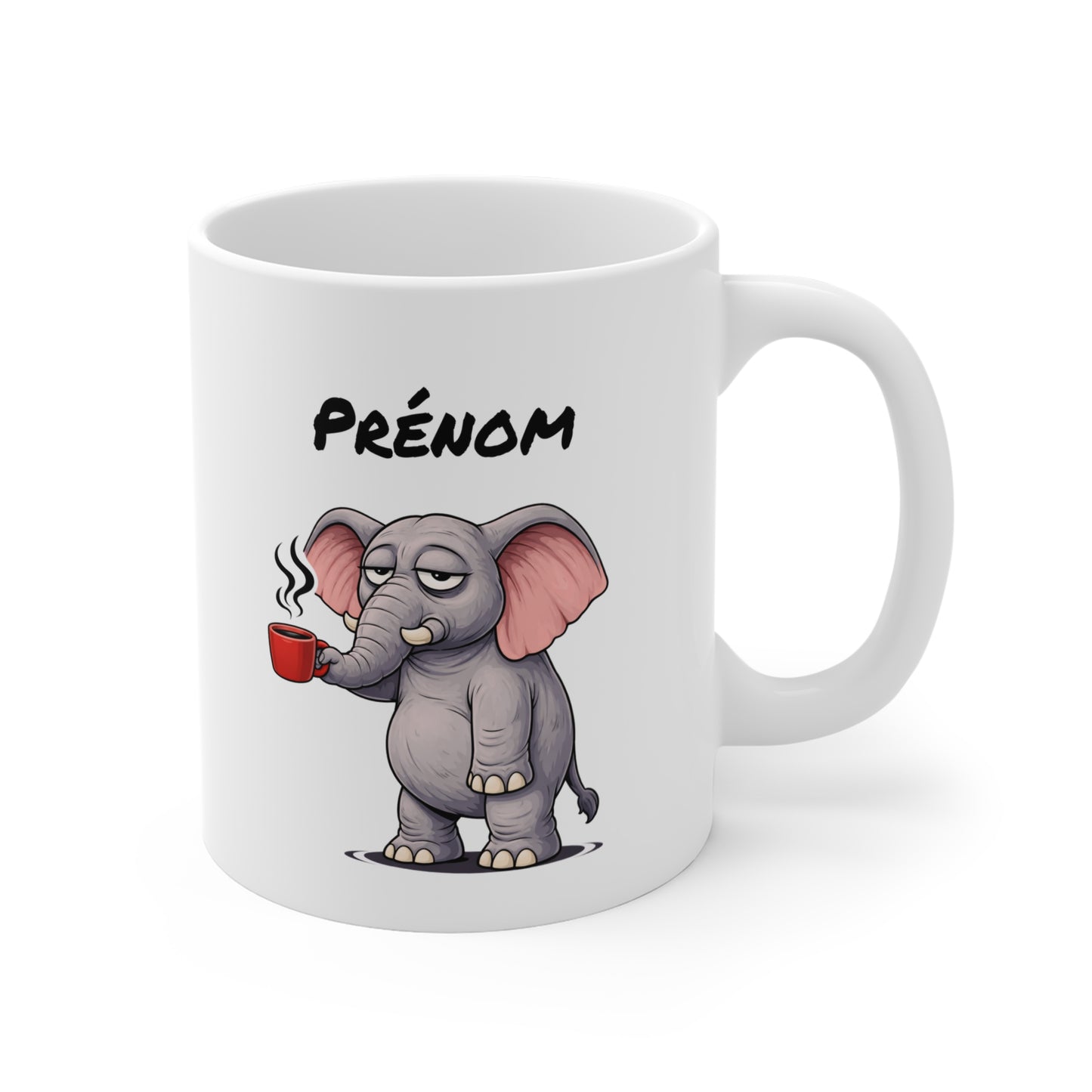 Tasse Éléphant avec Café – Mug Animal Mignon Humoristique – Illustration Éléphant Fatigue 325ml – Cadeau Original