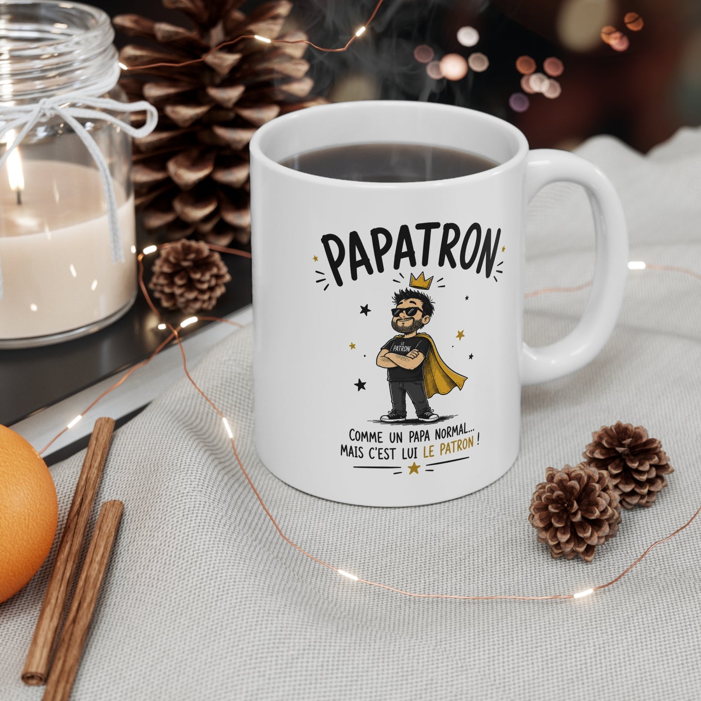 Mug Papatron – Comme un Papa Normal Mais C’est Lui le Patron – Tasse Humoristique pour Papa – Idée Cadeau Originale Anniversaire Fête des Pères Noël