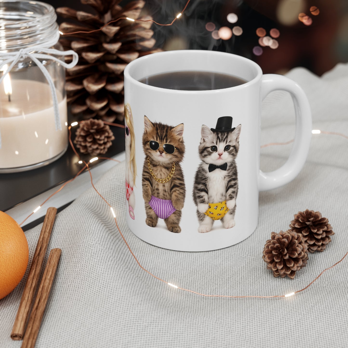Tasse Chats Drôles avec Lunettes et Slip – Mug Humour Chatons Stylés – Cadeau Homme Femme 325ml