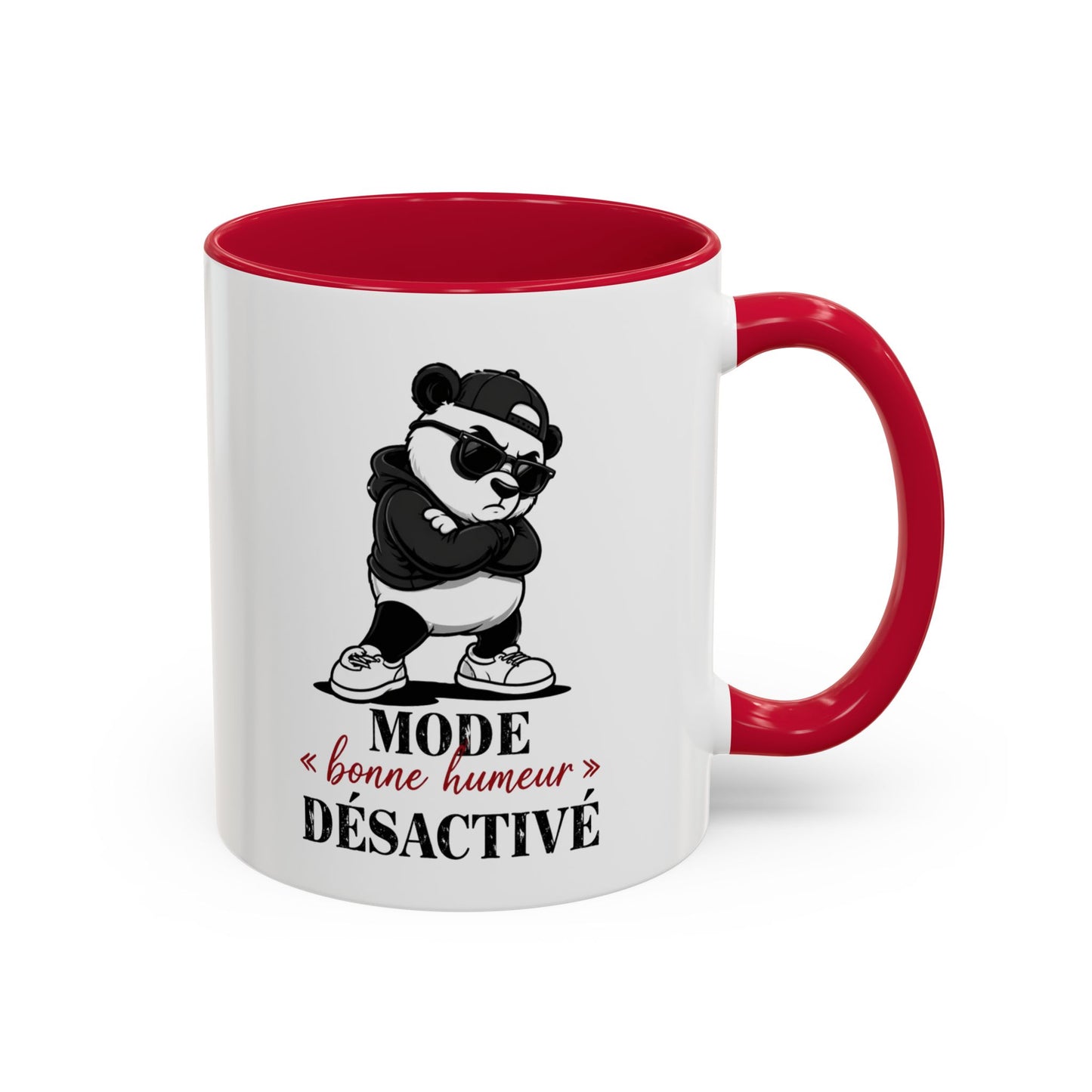 Mug Panda Humour – “Mode Bonne Humeur Désactivé” – Tasse Panda Lunettes Streetwear – Cadeau Drôle Homme Femme – Céramique 325ml Noir Bleu Rouge
