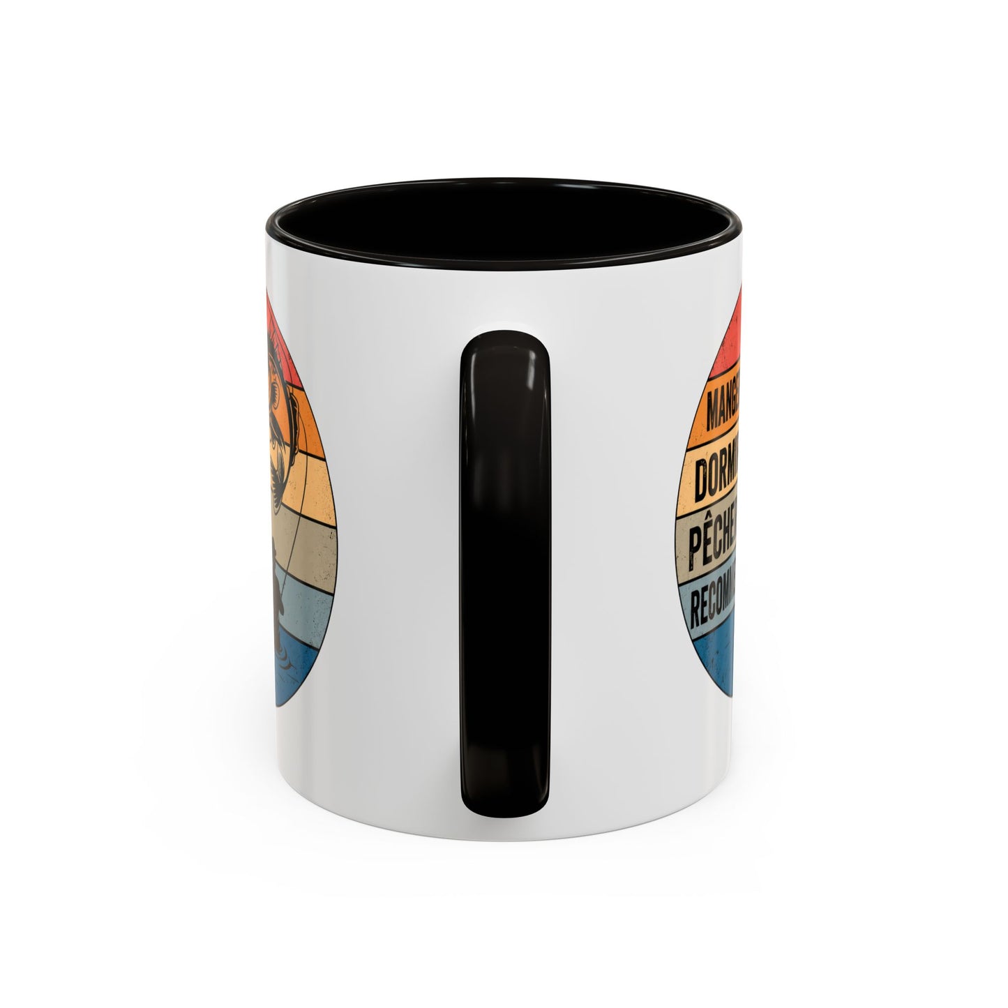Mug Pêche Vintage – Tasse Pêcheur avec Poisson – Cadeau Homme Passionné de Canne et Loisirs en Plein Air – 325 ml Noir Bleu Rouge