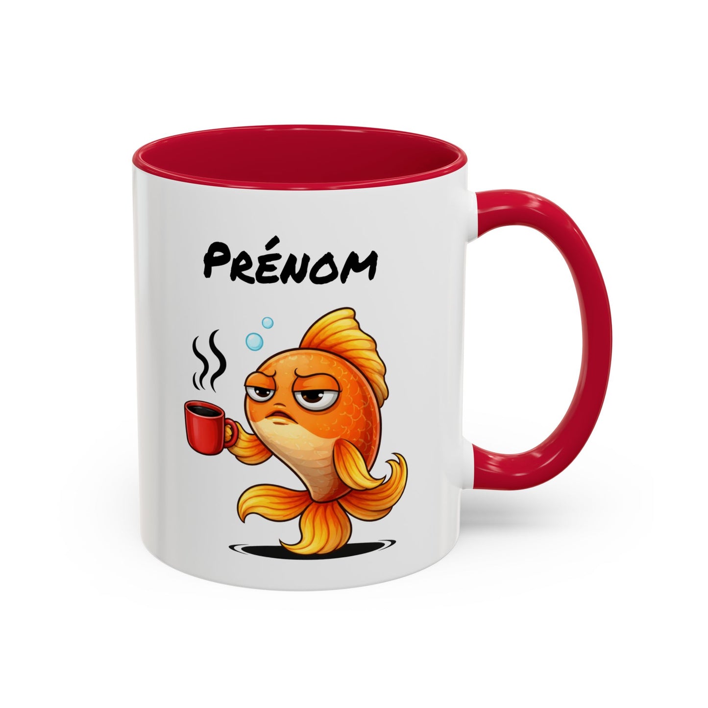 Mug Poisson Rouge Fatigué Personnalisable 325ml – Tasse Café Humour Animal Mignon Drôle Réveil