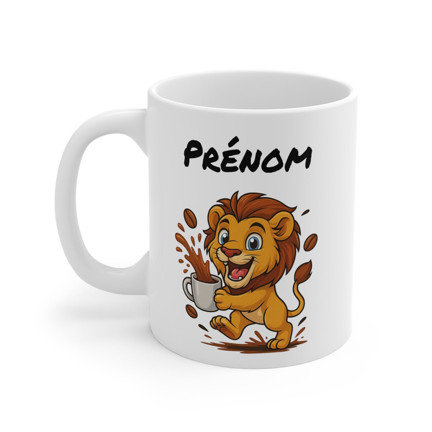 Tasse Personnalisable Lion Café – Mug Prénom Roi de la Savane Cartoon Céramique 325ml – Cadeau