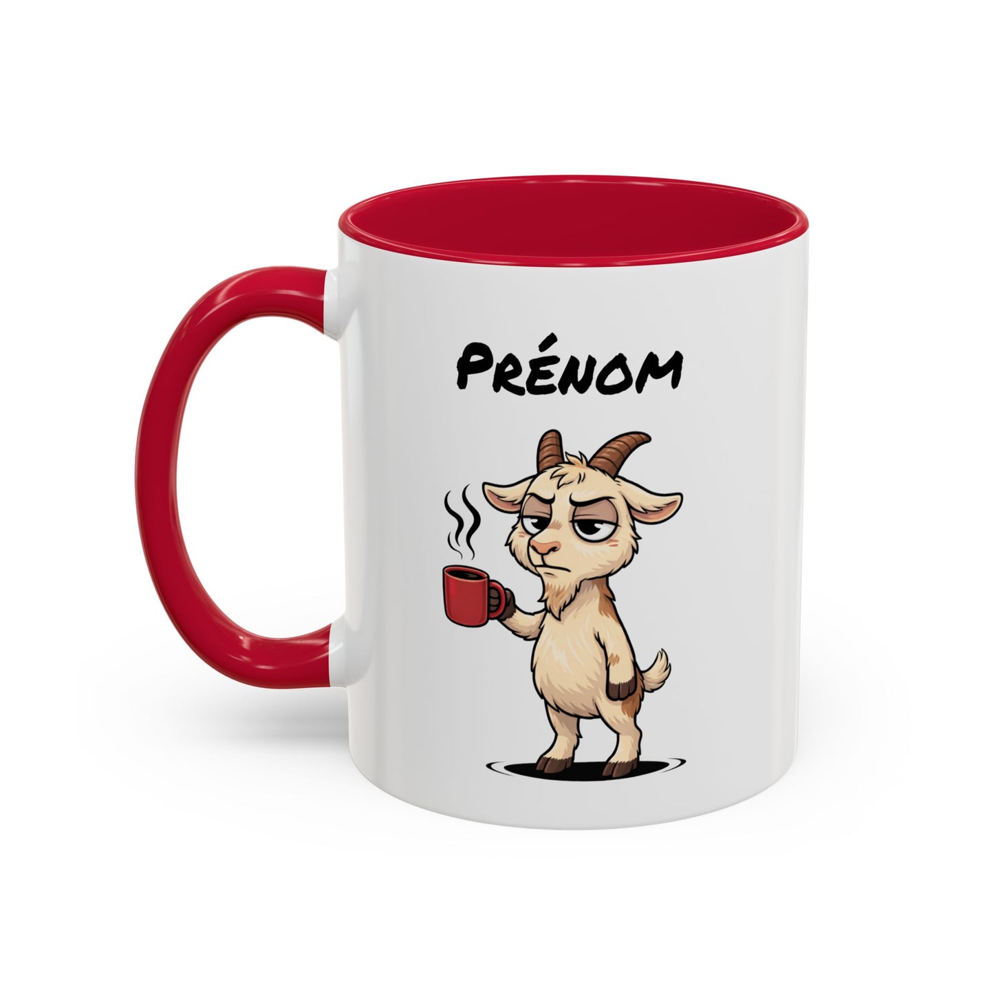 Mug Chèvre Fatiguée Personnalisable 325ml – Tasse Café Humoristique Prénom Cadeau Original Noir Bleu Rouge